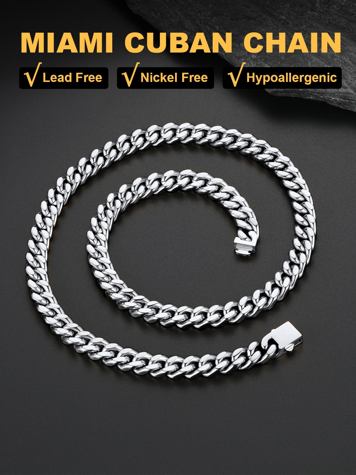 U7 Mens Cuban Necklace Chunky Stainless Steel Miami Curb Link Chain 9mm 26inch Necklace Hip Pop Jewelry Gift