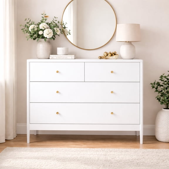 White 4-Drawer Kids Dresser, Wooden Storage Cabinet for Nursery Bedroom