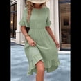 thumbnail image 4 of Vestidos de Mujer de Corta, Cintura Alta, Cuello Redondo, Liso, con Volantes, Verde Frijol, Talla L, 4 of 8