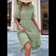 thumbnail image 4 of Vestidos de Mujer de Corta, Cintura Alta, Cuello Redondo, Liso, con Volantes, Verde Frijol, Talla M, 4 of 8
