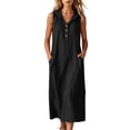 thumbnail image 2 of QUNYINEY A Line Womens Summer Casual Dresses Long Sleeveless Faux Cotton Linen Black Sundress with Pockets Loose Fit Hooded Button Dresses, 2 of 7