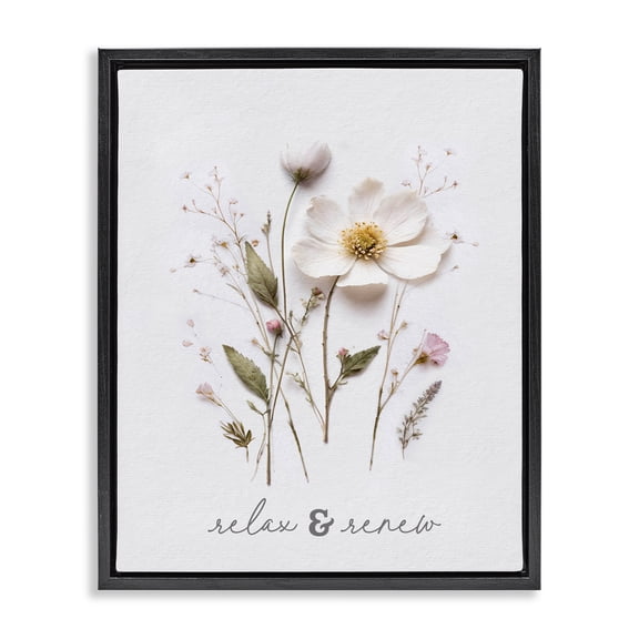 Pressed Flower Relax & Renew Black Framed Floater Canvas Wall Art, design by Lettered and Lined