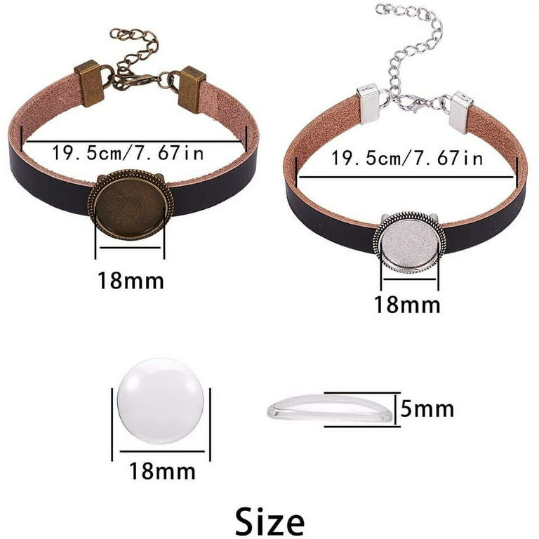 SUNNYCLUE DIY 4Pcs Leather Bracelet Adjustable Making Kit with Blank Alloy  Cabochon Bezel Tray & 4Pcs Clear Glass Cabochon 18mm for Charms Bracelet