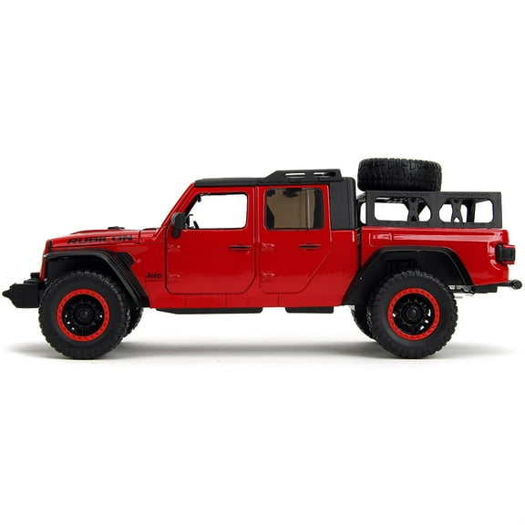 2020 Jeep Gladiator Rubicon Pickup Truck Red with Black Top and Extra Wheels "Just Trucks" Series 1/24 Diecast Model Car by Jada