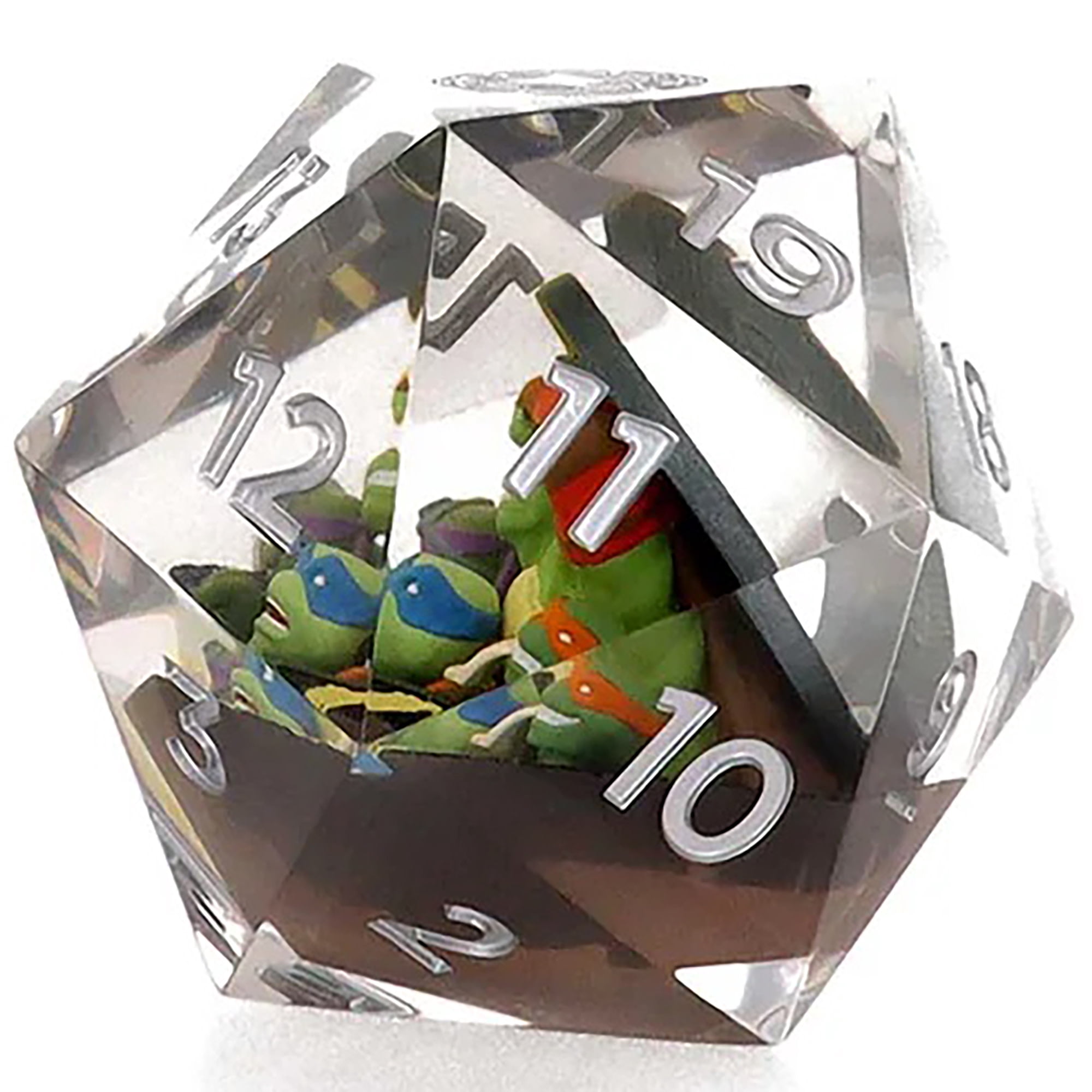 Magic The Gathering: Teenage Mutant Ninja Turtles - 55mm Spindown d20 Life Counter, 3D Figures Inside Resin, Black & Green, RPG Collectible Dice