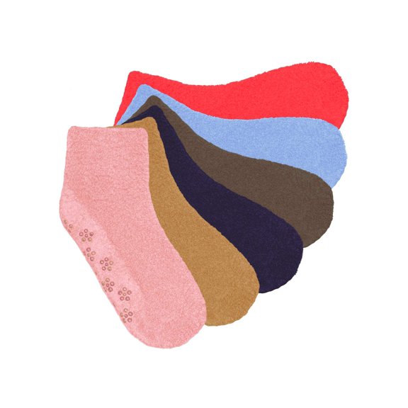 Non Skid Light Colors 6 Pack Non Slip Fuzzy Socks For Women