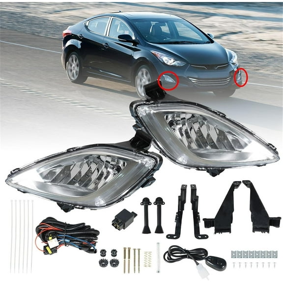 Replacement for 2011 2012 2013 Elantra Fog Lights Bumper 2pcs Right Left Side Driving Fog Lamps Assembly Replacement for 92202-3X020 922023X020 with Wiring Harness & Switch Kit