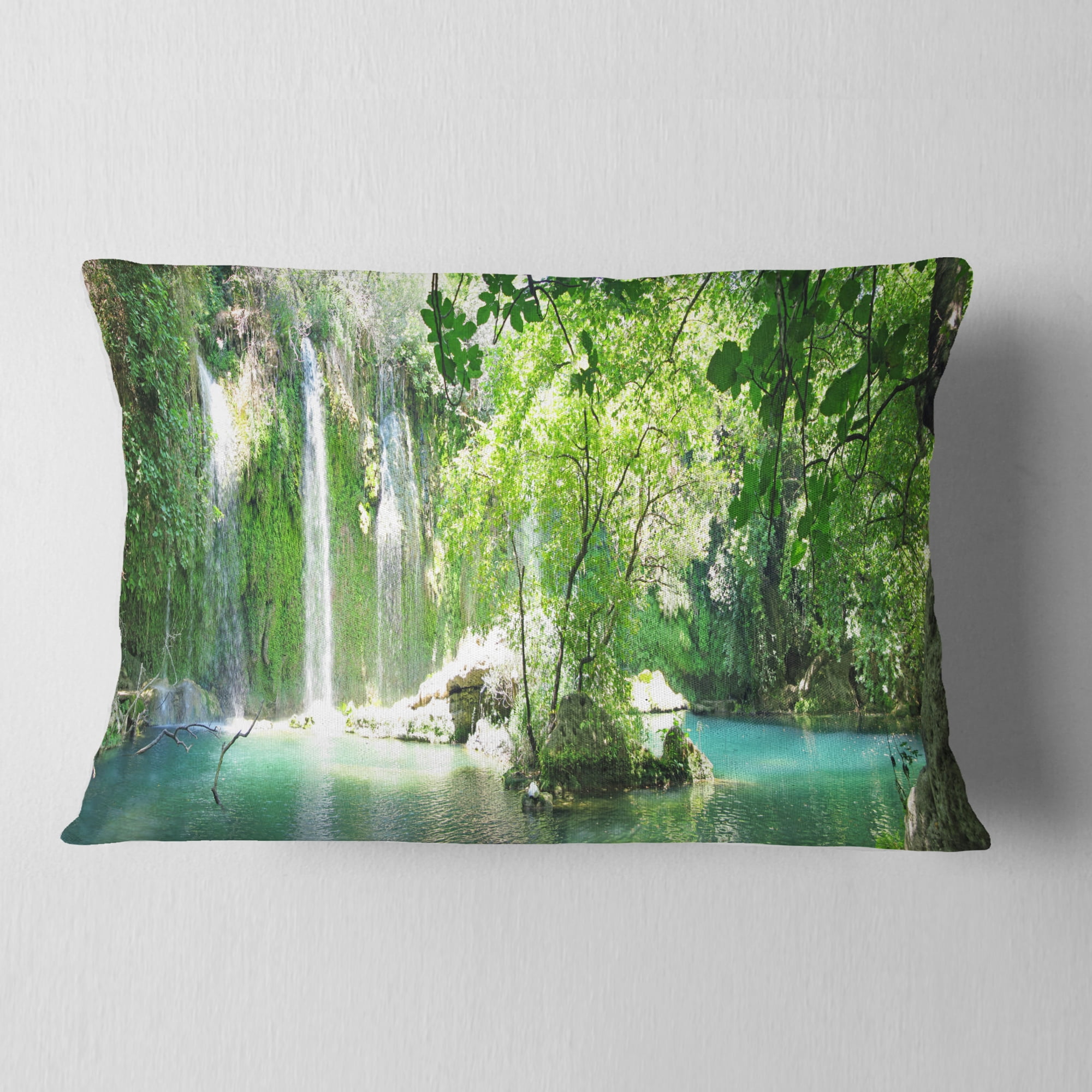 Designart Kursunlu Waterfalls Antalya - Landscape Photography Throw Pillow - 12x20