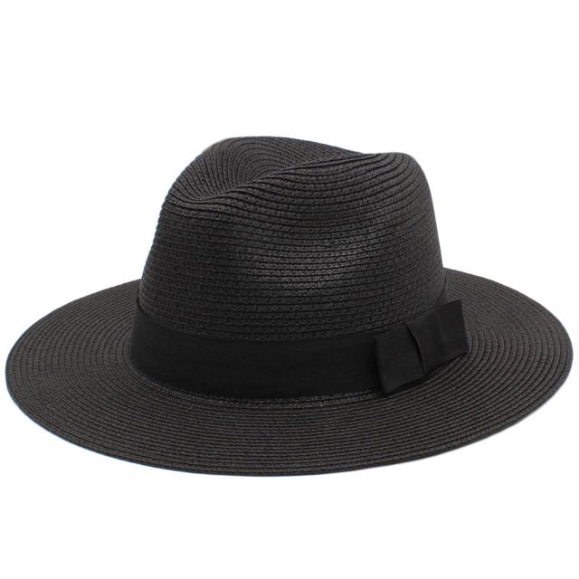 XmhyTop Sombrero de paja negro, protector solar para varias ocasiones, tamaño 54 - 59 cm, 1