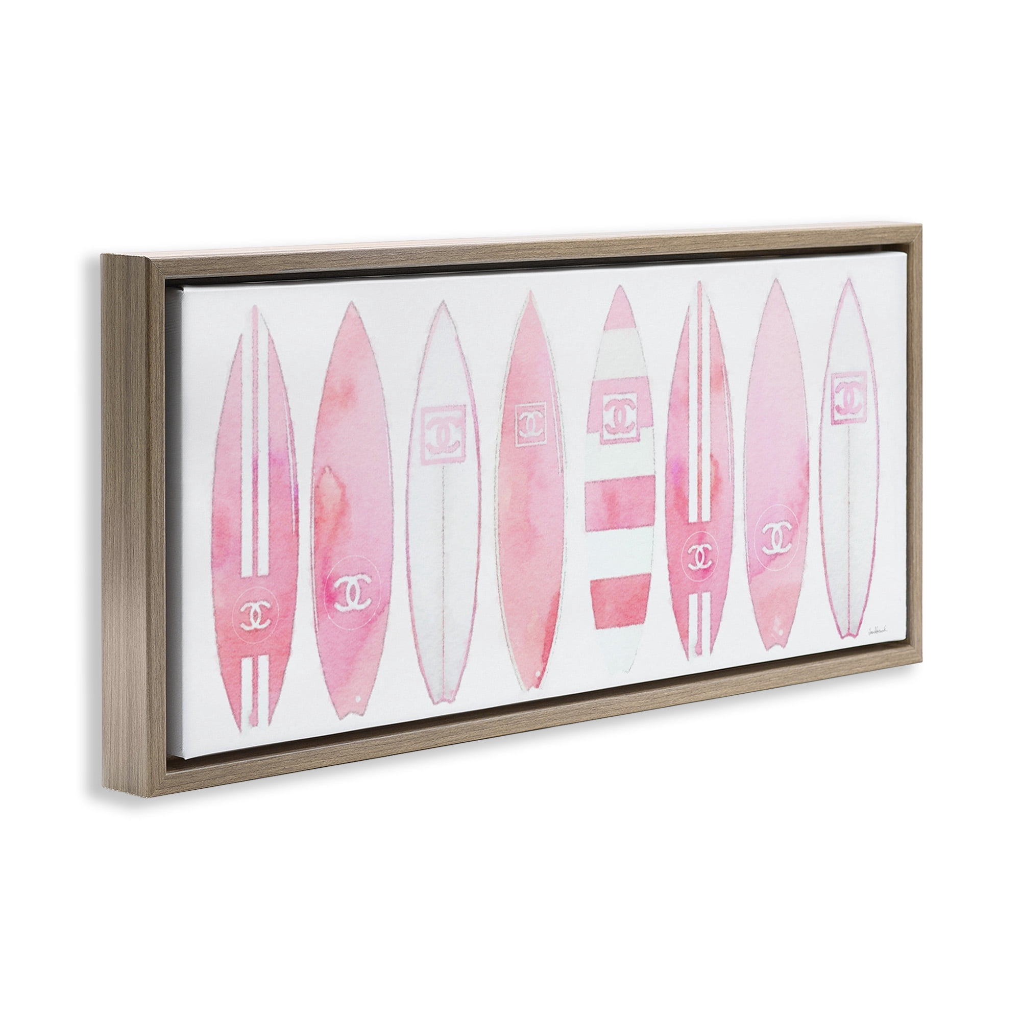 Stupell Industries Nautical Glam Fashion Surfboards Beauty & Fashion Painting Brown Floater Framed Canvas Art Print Wall Art, 31 x 14