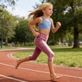 thumbnail image 5 of Girls Watermelon Red High Waisted Capri Leggings with Pockets Active Kids Polyester Blend Sizes 120-160,Size 8 T, 5 of 9