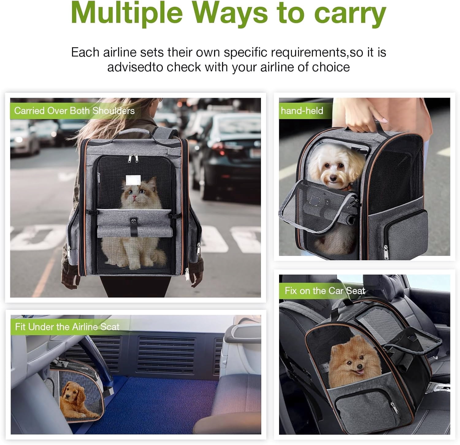 Breathable Mesh Cat Carrier Backpack for Medium Pets Up to 18 Lbs Grey