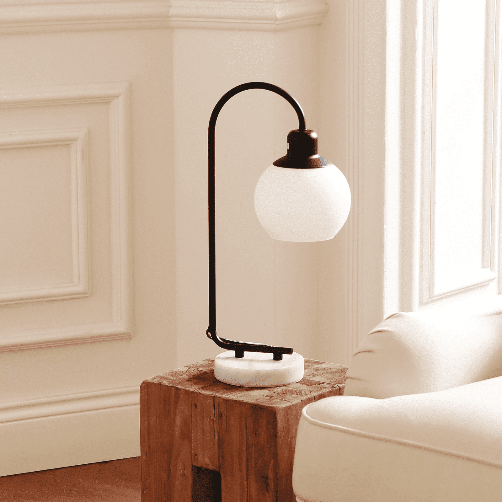 SUNMORY 20" Marble Table Lamp, Modern Desk Lamp with 3 Color Temperatures, Bedside Lamp with Marble Base & Glass Lampshade, Convenient Rocker Switch, Nightstand Lamp for Bedroom, Living Room, Office