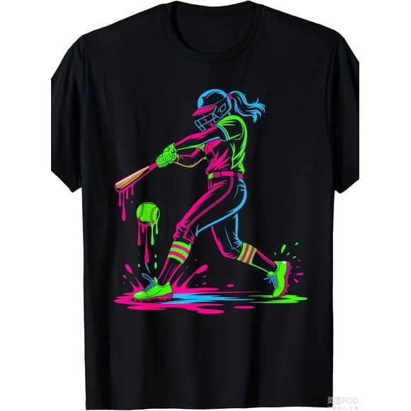 T Shirt Women's Neon Luminous Soft Stretchy Loose Fit Short Sleeve Round Neck Top with Low Neon Glow Print