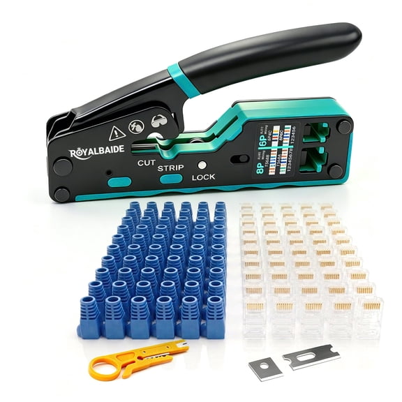 All-In-One Modular Ethernet Crimping Tool Cat5 Cat6 Crimping Tool for Shielded Pass-Through Connectors,Crimper Tool Kit