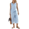 thumbnail image 3 of Lumtrix Womens Summer 2 Piece Outfits Striped Sleeveless Tank Top Wide Leg Capri with Pockets Pants Sets for Beach Vacation Blue 2XL, 3 of 7