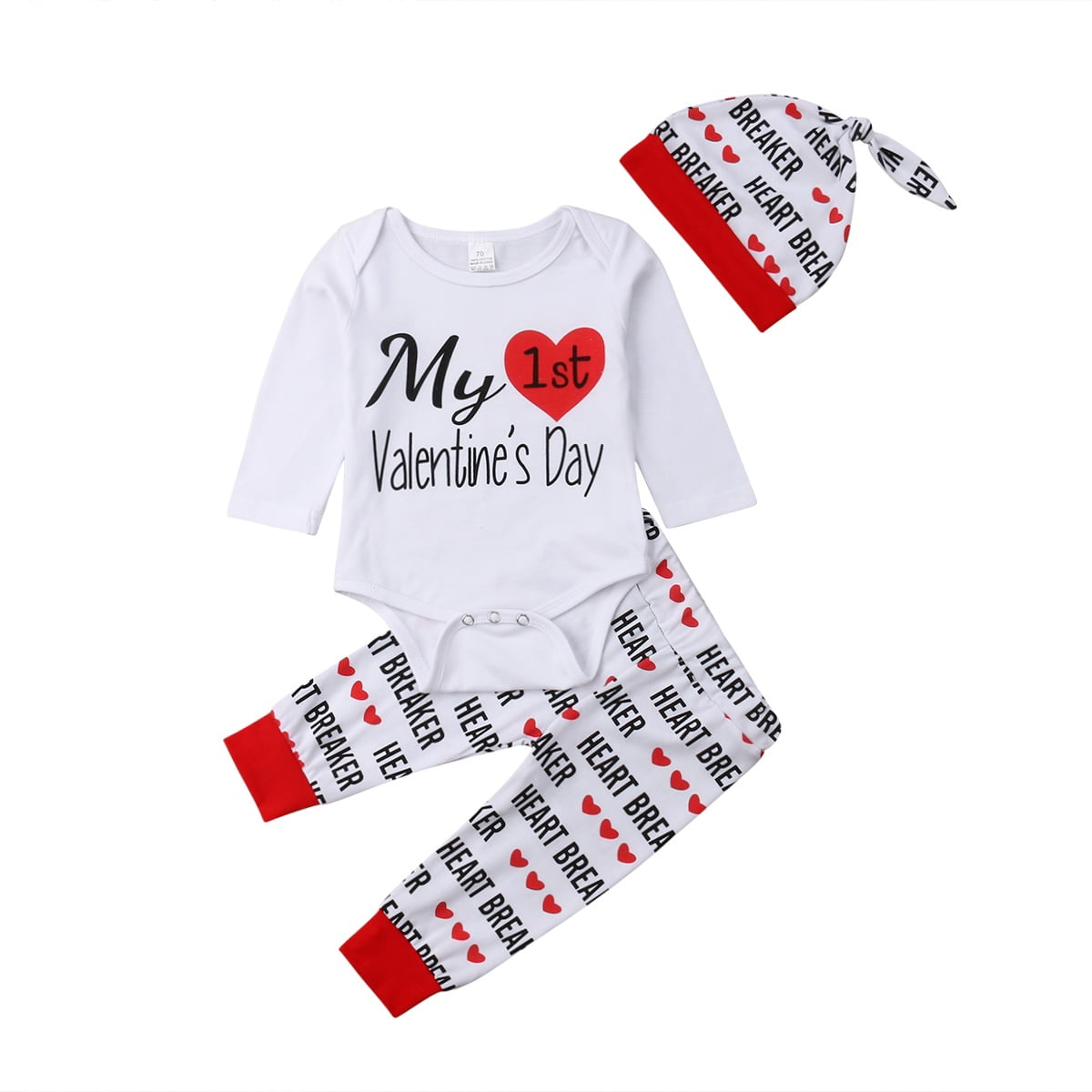Newborn Infant Baby Boy Girl Letter Romper Tops Pants Hat Set Valentine Outfits 