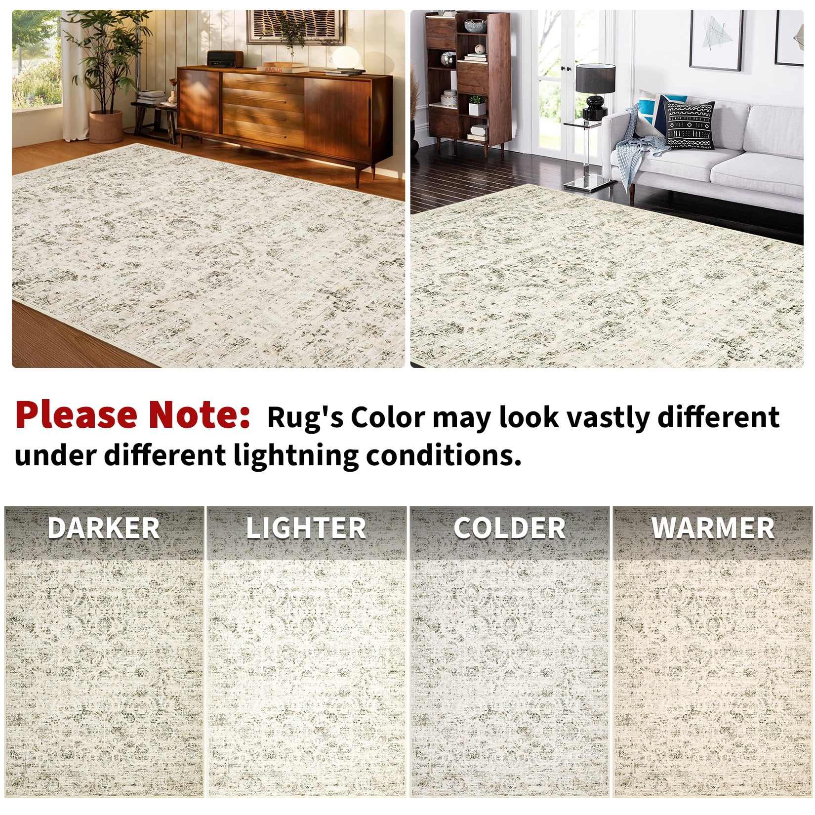 HOMERRY Washable Area Rug 5' x 7' Throw Rug for Living Room Vintage Floral Indoor Floor Cover, Beige