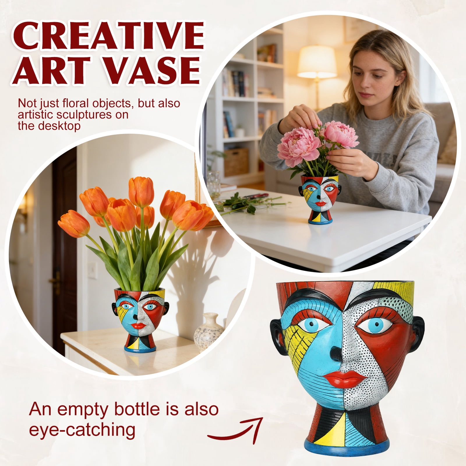 Plant pots Abstract Face Flower Pot Colorful Unique Shaped Resin Vase with Drainage Holes Handmade Decorative Planter for Modern Home Decor and Artistic Indoor Gardening for Indoor Outdoor