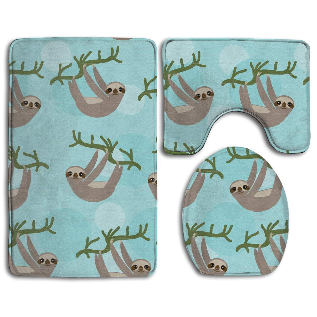 GOHAO Sloth Sloths On Tree Branch Leaves On 3 Piece Bathroom Rugs Set
