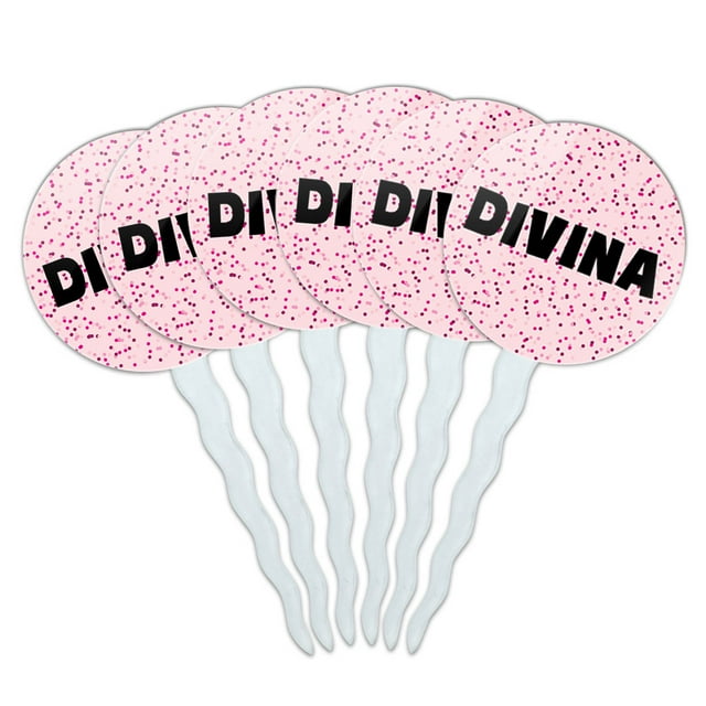 Divina Cupcake Picks Toppers - Set of 6 - Pink Speckles