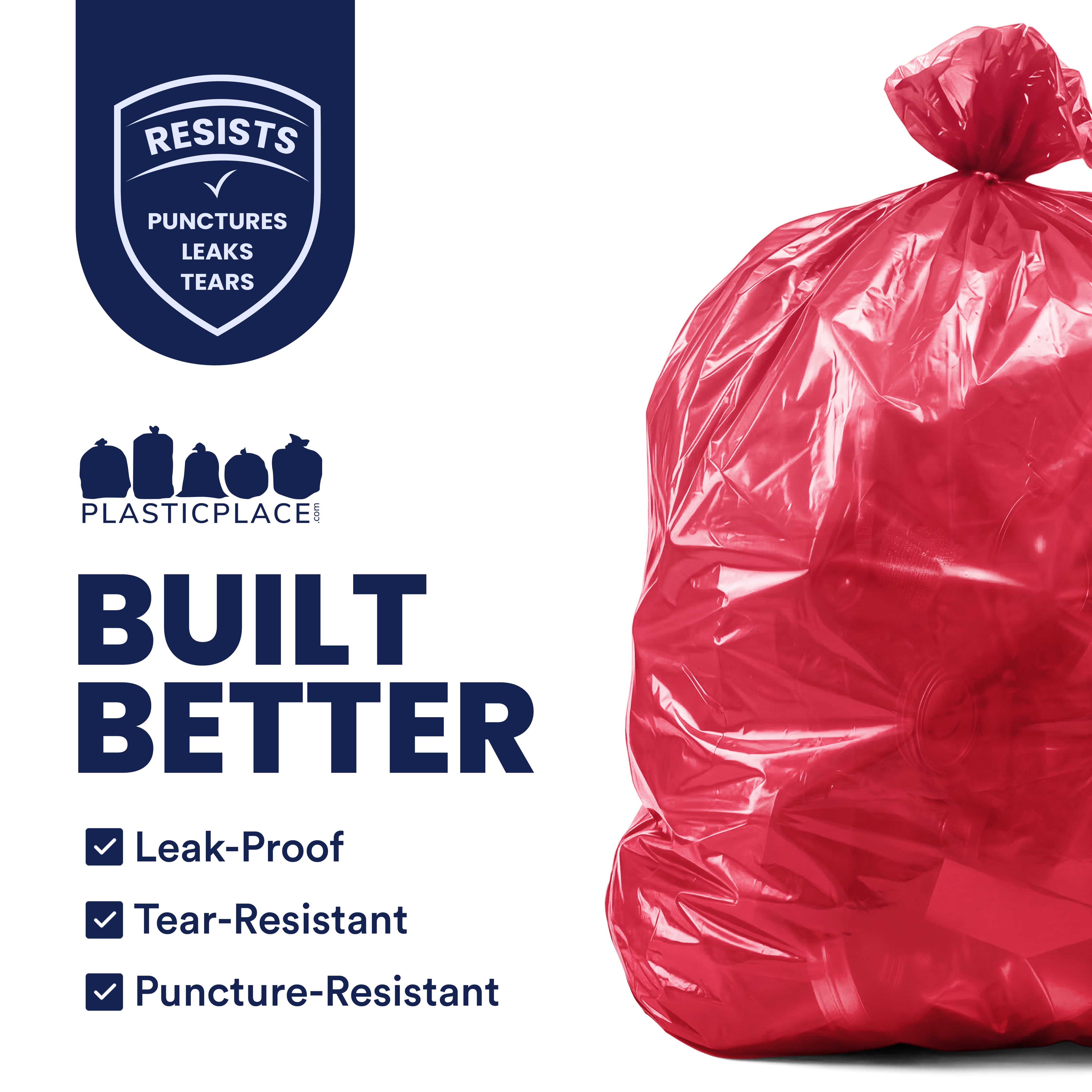 Plasticplace 55-60 Gallon Trash Bags │ 1.2 Mil │ Red Heavy Duty Garbage Can Liners │ 38” x 58” (50 Count)
