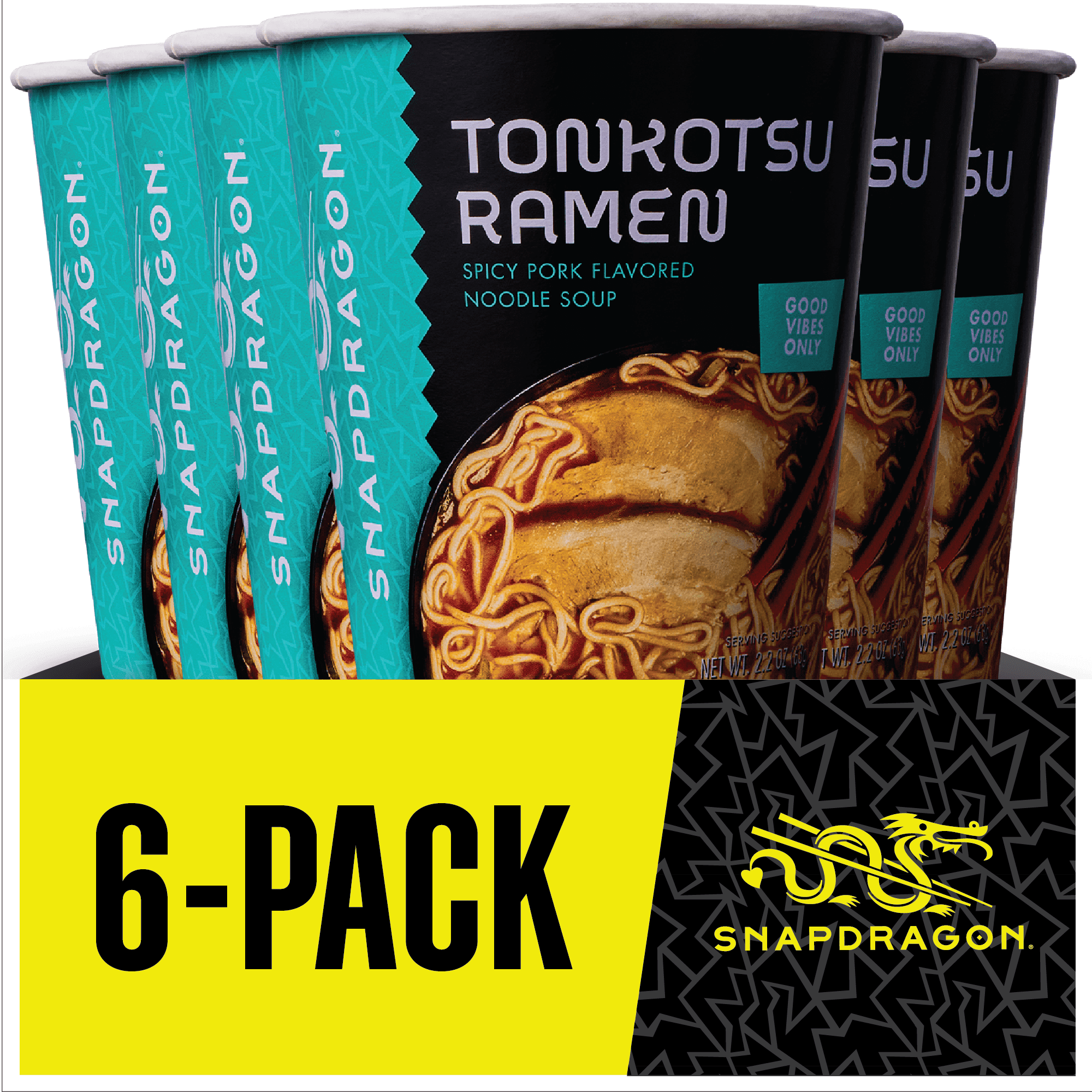 Snapdragon Tonkotsu Ramen Savory Japanese-Inspired Instant Noodle Soup and Broth (2.2 oz Each, 6 Count), Shelf-Stable, Cups