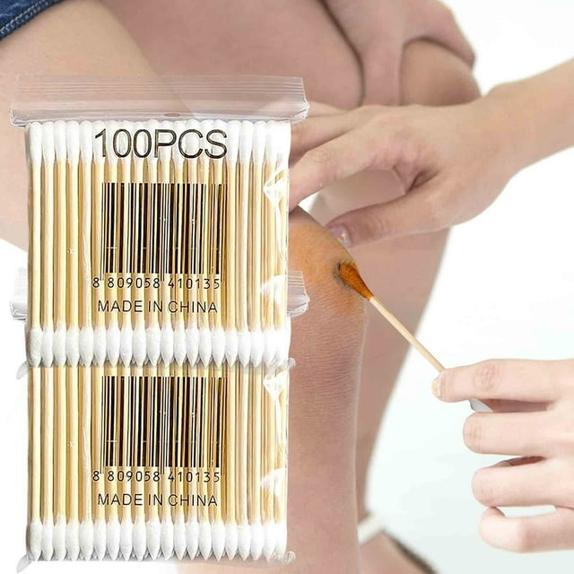 Nilvkv 100 Sacs Souples Bâtonnet en Bois Double Écouvillon Sanitaire
