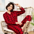 thumbnail image 4 of Monfince Women Pajamas Set Long Sleeve Plaid Sleepwear Button Down Shirt Pants Lounge Sets Soft Slim Pj Nightwear, 4 of 7