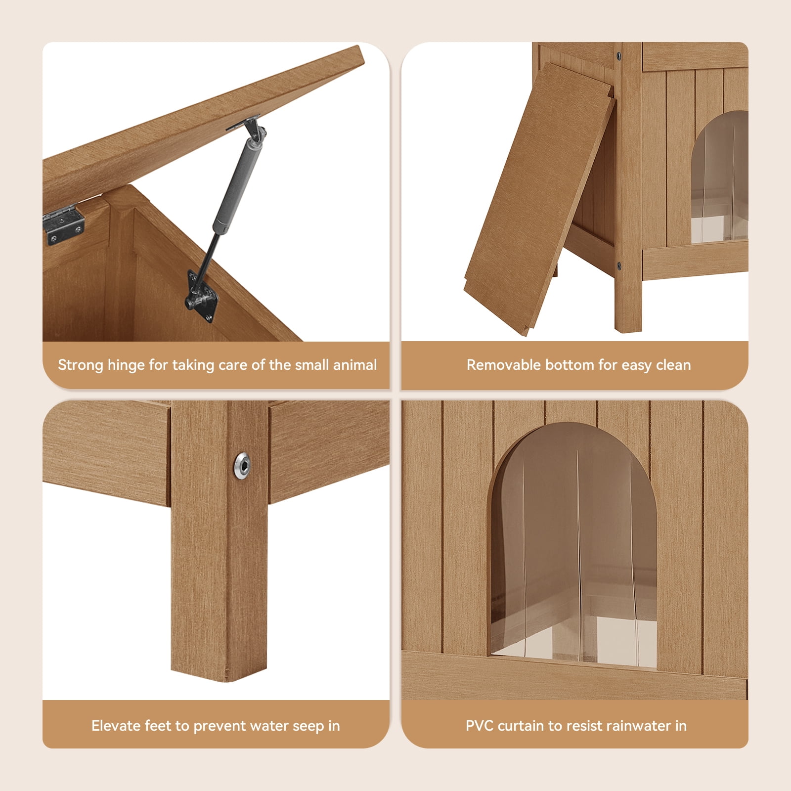 GONICHA Insulated Cat House, Weatherproof Poly Lumber Outdoor Cat House, Moisture-Proof Elevated Cat Shelter with Side Table Function, Openable Roof to Easy Cleaning Cat Houses -Teak Color
