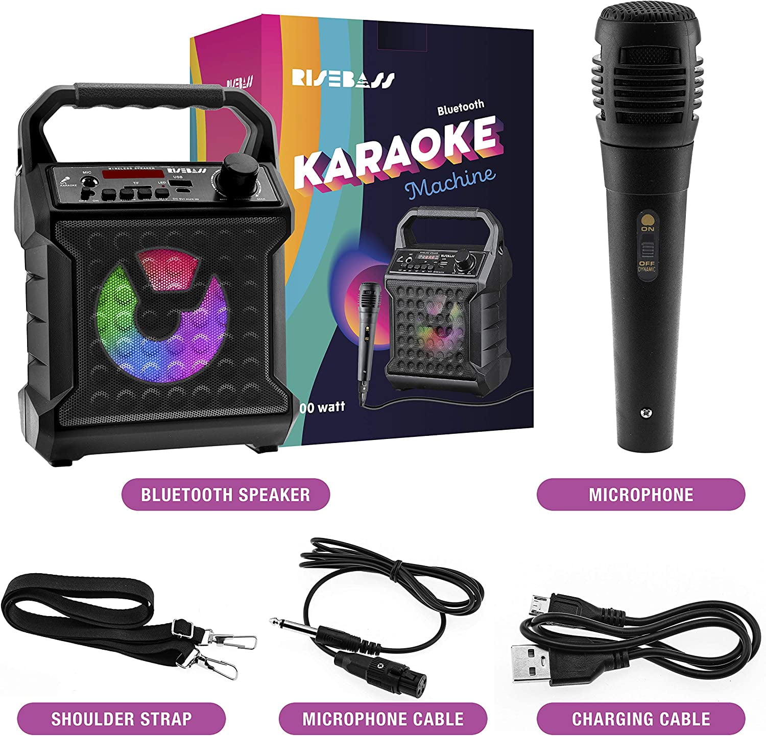 KingHope Karaoke Machine Speaker for Adult Kids with 2 Wireless  Mic,Portable Bluetooth Speaker with Dual 6.5 Subwoofer Equipped  Rechargertable Battery,DJ Lights,Recording,6 EQ Sound Effects 