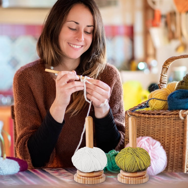 Wooden Yarn Holder With Phone Stand & Crochet Hook Storage - Magnetic Spinner For Yarn Balls, Natural Wood, Gift For Knitters