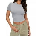 thumbnail image 2 of Up to 65% off USSUMA Summer Tops for Women Trendy Women's Basic Short Sleeve Round Neck Crop Top Summer Casual Plain Crop Tops T-Shirt Tee for Juniors Girls, 2 of 7