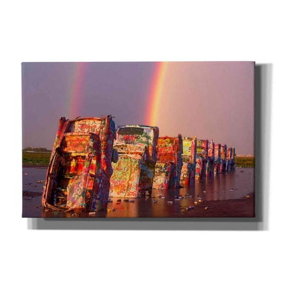 Epic Graffiti 'Cadillac Ranch Rainbow' by Mike Jones, Giclee Canvas Wall Art, 60"x40"