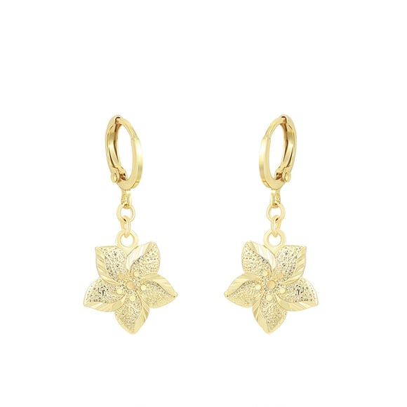 Aretes Colgantes Para Dama Flor Pensamiento Oro 14K Laminado dorado Unitalla