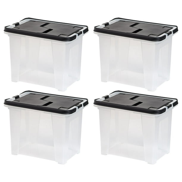 IRIS USA Letter Size Portable WingLid File Box with Handles, Black Lid