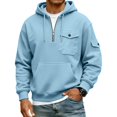 thumbnail image 4 of LWavelet Men's Quarter Zip Hoodie with Utility Pockets - Casual Everyday Fall Winter Pullover Light Blue 2XL, 4 of 6