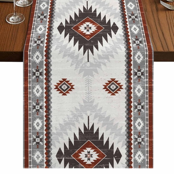 Brown Beige Boho 36 Inch Table Runner, Vintage Ethnic Tribal Southwestern Farmhouse Dresser Scarf Cotton & Linen Tablerunner for Dining/Kitchen Island/Holiday Party Décor Small 13" x 36"