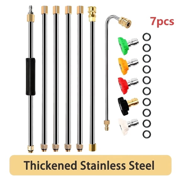Stainless Steel Pressure Washer Extension Wand Power 120inch Washer Lance with Spray Nozzle Tips, U-Shaped and30°/90°Curved Rod, 1/4'' Quick Connect