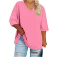 thumbnail image 2 of Womens Tops Plus Size Short Sleeved V-neck Oversized Solid Summer Base Sports T-shirt Pink XL, 2 of 5