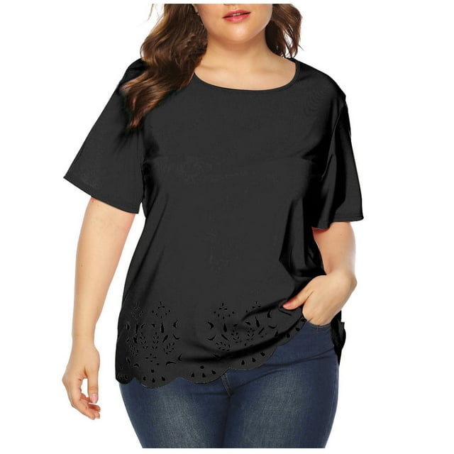 DPTALR Hauts pour Femmes Grande Couleur Unie Manches Courtes Col Rond Chemise Hauts