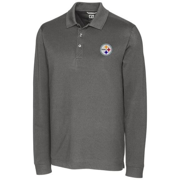 Men's Cutter & Buck Gray Pittsburgh Steelers Big & Tall Advantage Long Sleeve Polo
