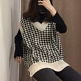 thumbnail image 3 of jinghuiyue Women Sweater Vest V Neck Knit Sleeveless Pullover Tank Oversized Houndstooth Pattern Preppy Fashion Uniform Waistcoat XXL, 3 of 7