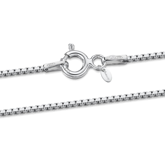 Amberta Women 925 Sterling Silver 0.8 mm Venice Box Chain Necklace: 45 cm / 18 inch
