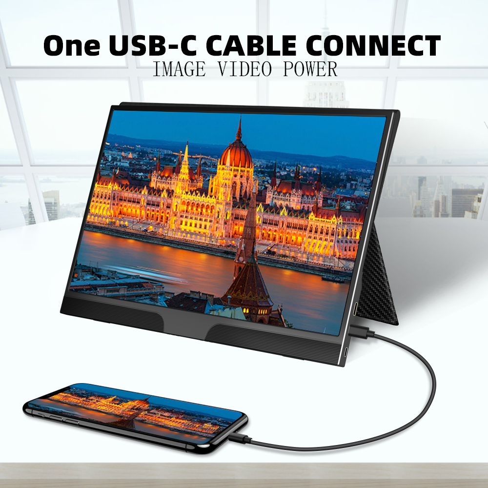 UPERFECT 15.6" Portable Monitor for Home & Office, 1080P FHD USB-C HDMI, W/ Smart case & Speakers - image 3 of 9