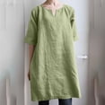thumbnail image 2 of Leutsin Robe Longue Décontractée pour Femmes à Col en V, Unie, Manches Courtes Mi-Longues, Poches, Longueur Genou, Grande Taille, 2 of 5