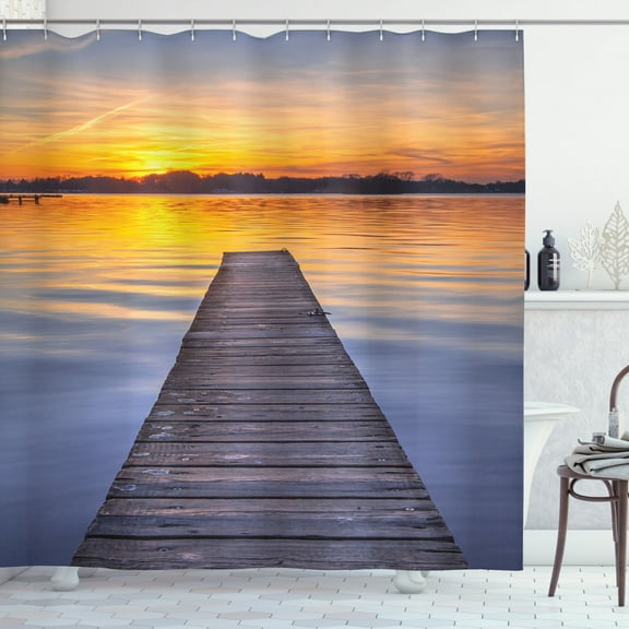 Ambesonne Lake Shower Curtain, Sunset at Paterwoldsemeer, 69"Wx75"L, Orange Blue Grey Umber
