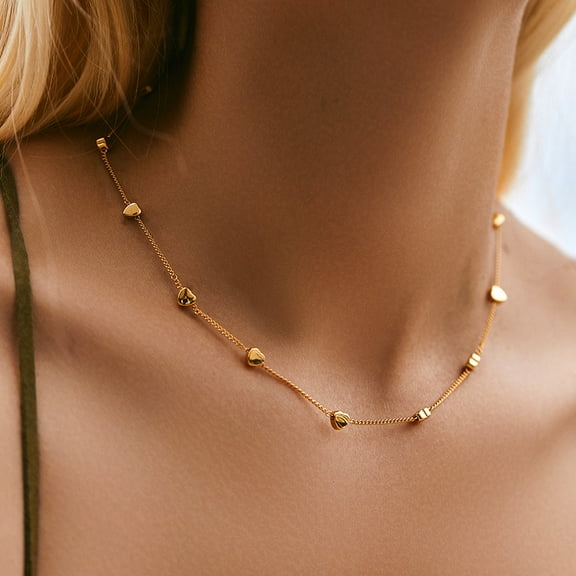 Faty-T Gold Chain Necklace for Women 18K Gold Plated Stainless Steel Necklace Dainty Star Cross Heart Choker Chains Simple Delicate Minimalist Trendy Jewelry