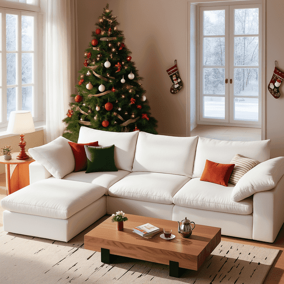 Vorthio Cloud Couch - 110.2" Oversized Modular Sectional Sofa with Ottoman, White