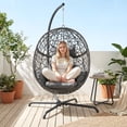 thumbnail image 3 of RADIATA Hanging Egg Chair with Stand, Outdoor Indoor Wicker Swing Chair, 350Lbs Nest Chair with Cushions, All-Weather Patio Hammock Seat for Porch Balcony Garden, Dark Gray, 3 of 8